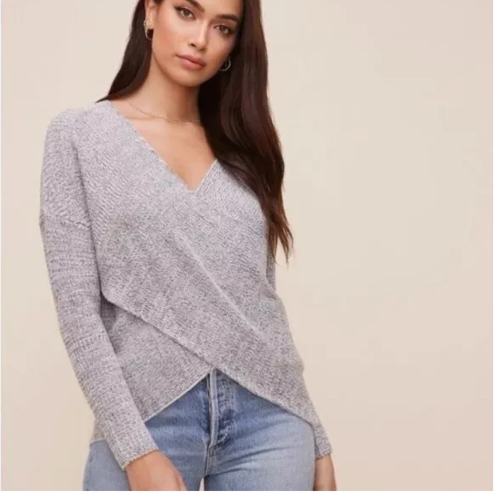 ASTR The Label Women's Surplice Wrap V-Neck Pullover Sweater Gray Small - Picture 3 of 9